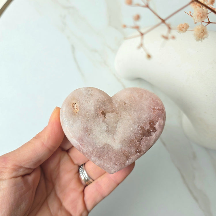 Pink Amethyst Crystal Heart with Druzy Cluster Small