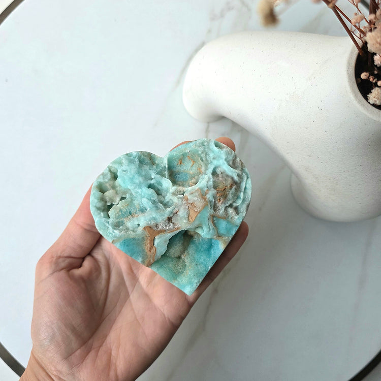 Blue Aragonite Crystal Natural Heart