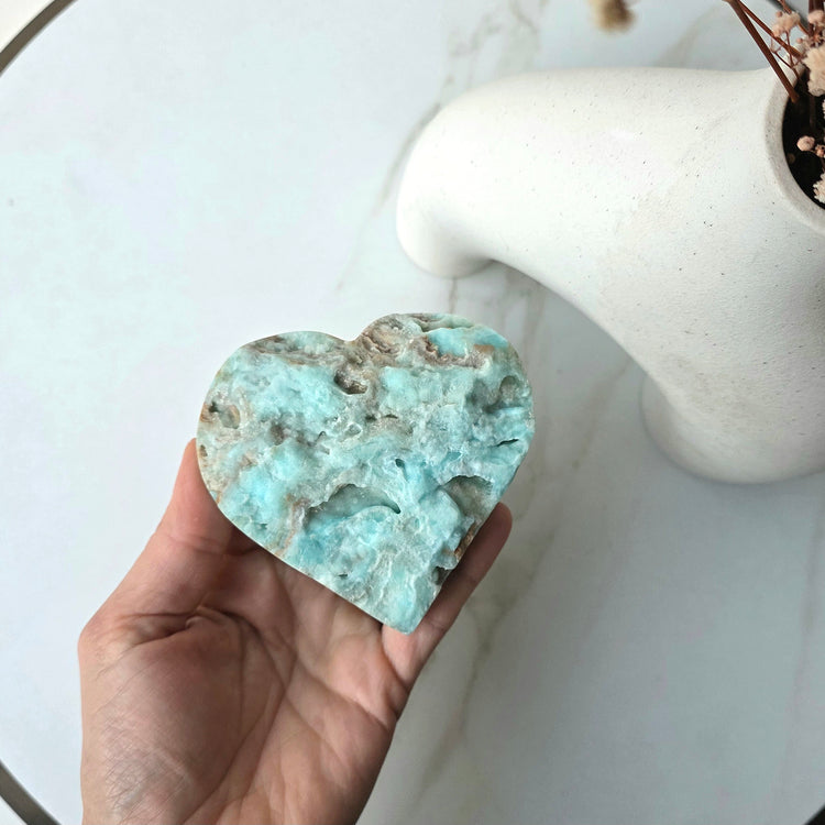 Blue Aragonite Crystal Natural Heart