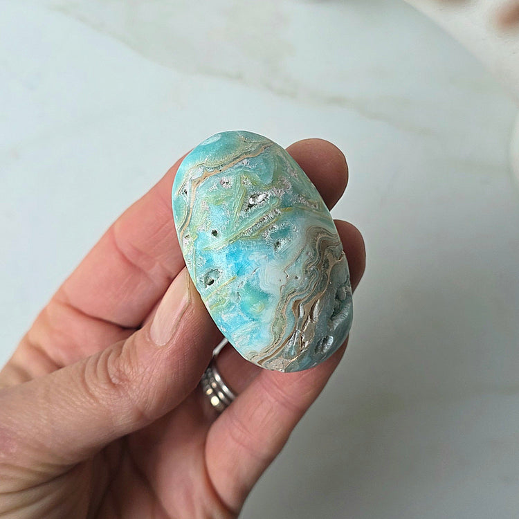 Blue Aragonite Crystal Palm Stone