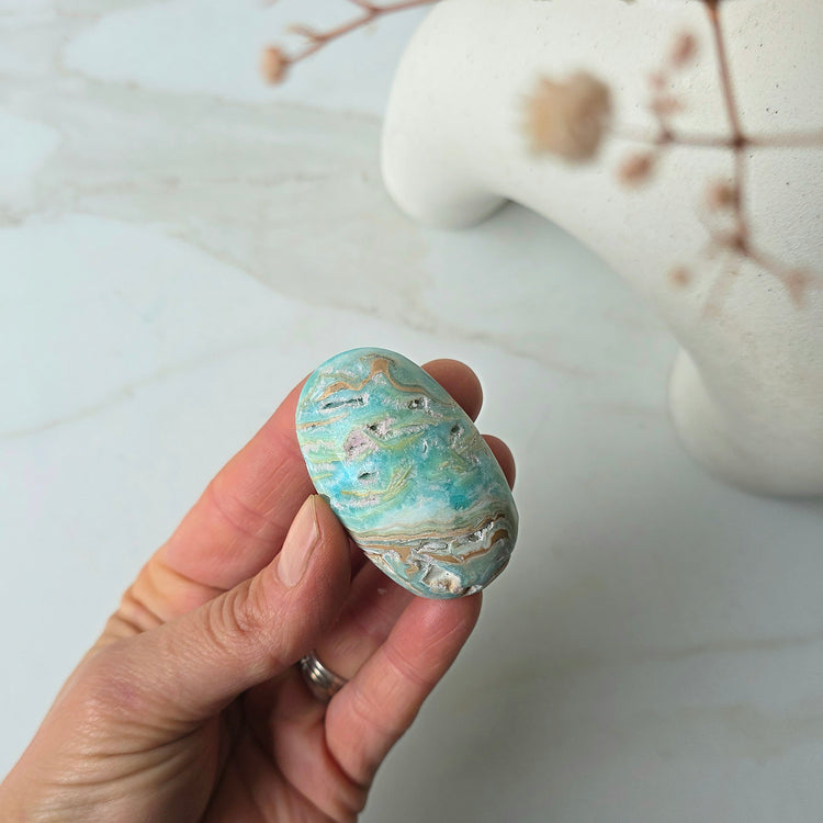 Blue Aragonite Crystal Palm Stone