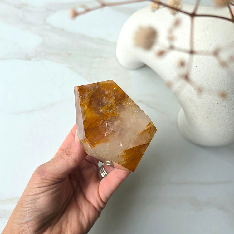 Golden Healer Crystal with Fire Quartz Freeform