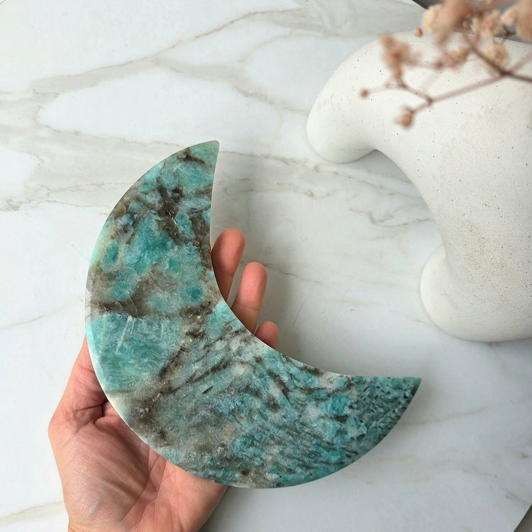 Amazonite Crystal Moon on Stand