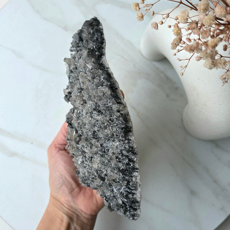 Black Lithium Crystal Quartz Cluster Rare with Stand