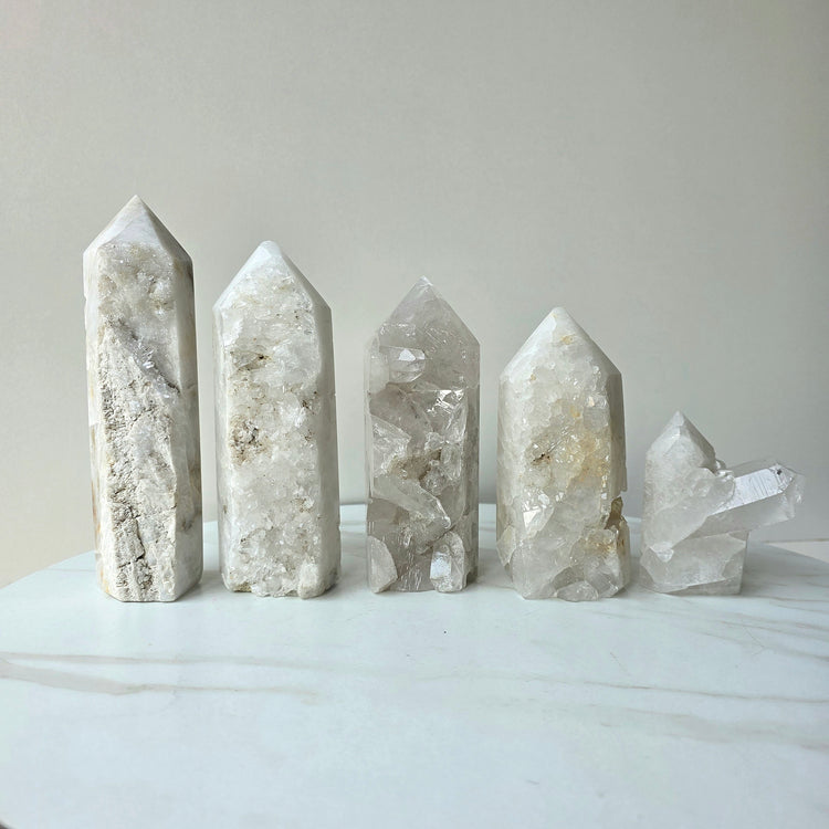 Clear Quartz Crystal Cluster Half Polished Point Tower