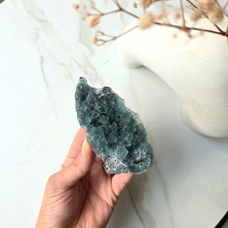 Rare Blue Green Fluorite Crystal Cube Cluster