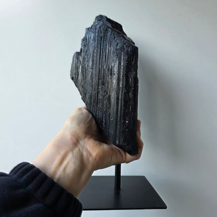 Black Tourmaline Crystal Statement XL on Stand High Quality