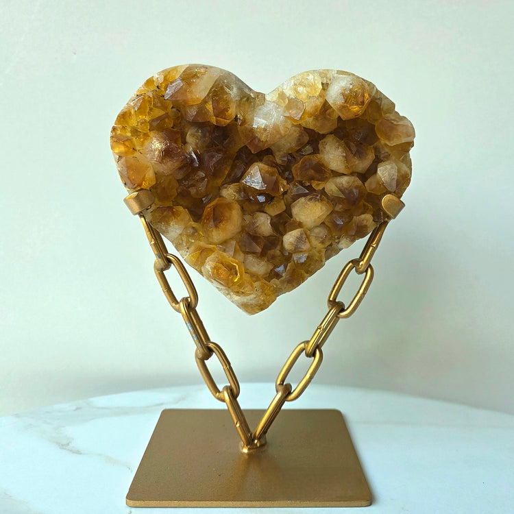 Citrine Crystal Heart on Gold Stand