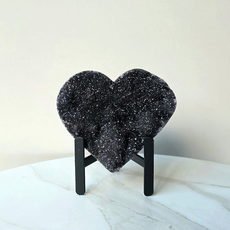 Black Galaxy Amethyst Crystal Carved Heart High Quality
