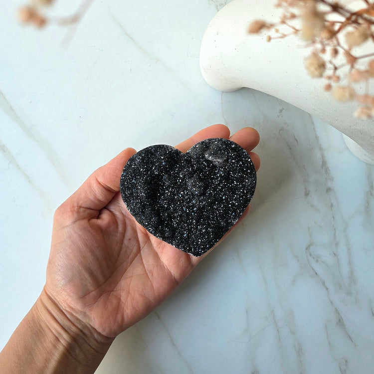 Black Galaxy Amethyst Crystal Carved Heart High Quality