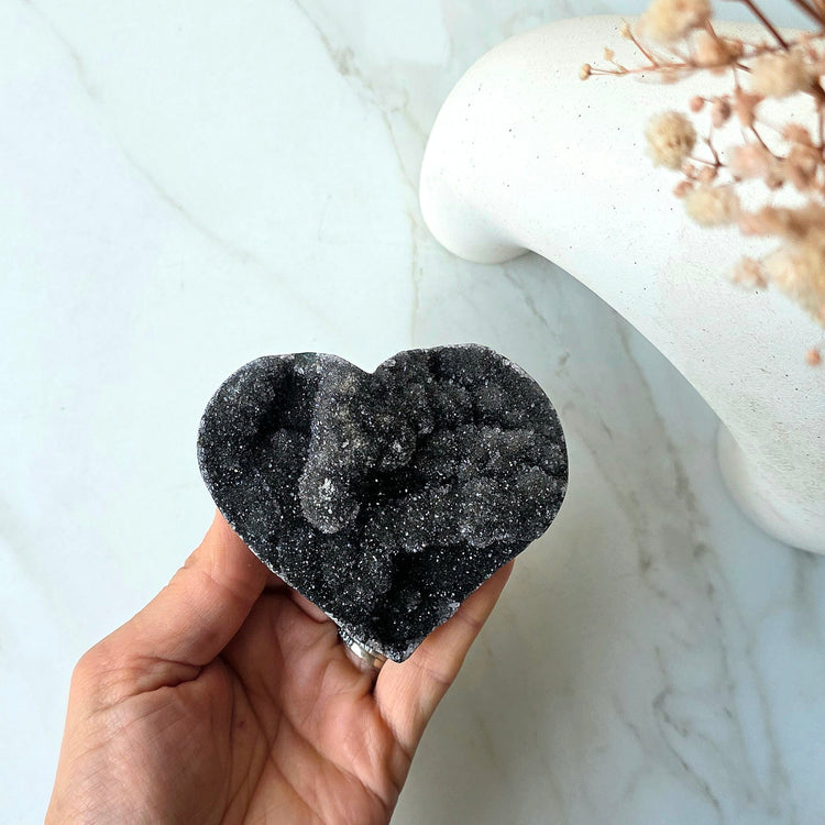 Black Galaxy Amethyst Crystal Carved Heart High Quality