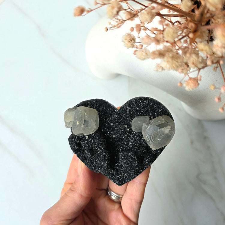 Black Galaxy Amethyst Crystal Carved Heart High Quality