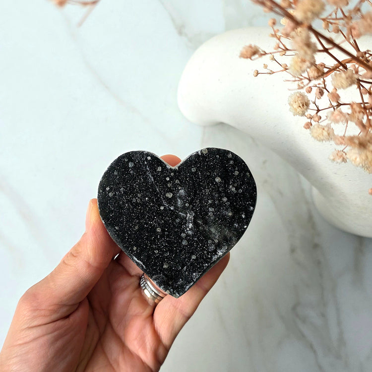 Black Galaxy Amethyst Crystal Carved Heart High Quality
