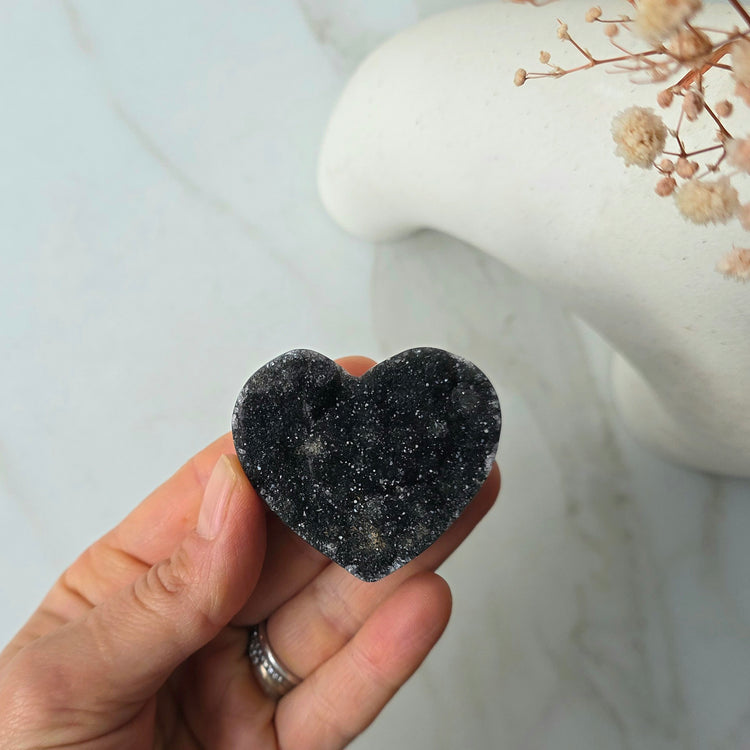 Black Galaxy Amethyst Crystal Carved Heart High Quality