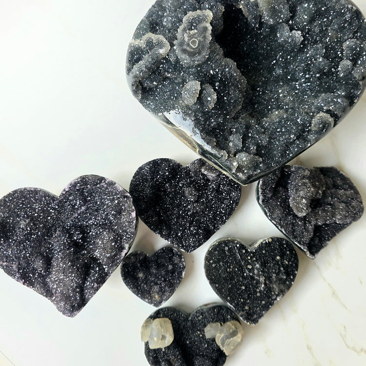 Black Galaxy Amethyst Crystal Carved Heart High Quality