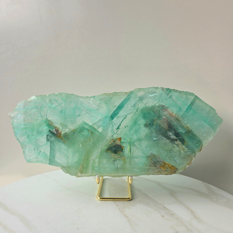 Green Fluorite Crystal Slab Slice XL on Stand