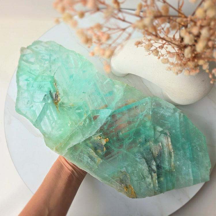 Green Fluorite Crystal Slab Slice XL on Stand