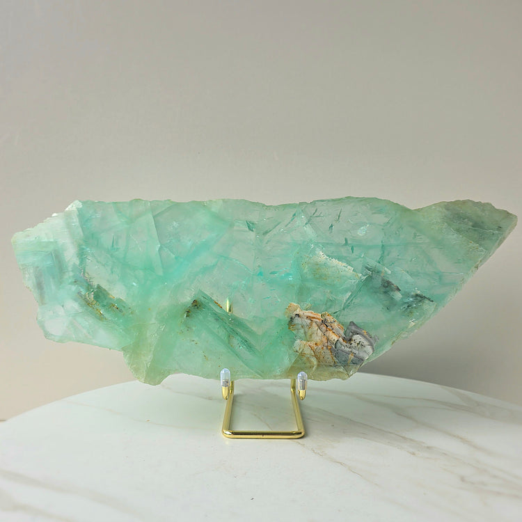 Green Fluorite Crystal Slab Slice XL on Stand