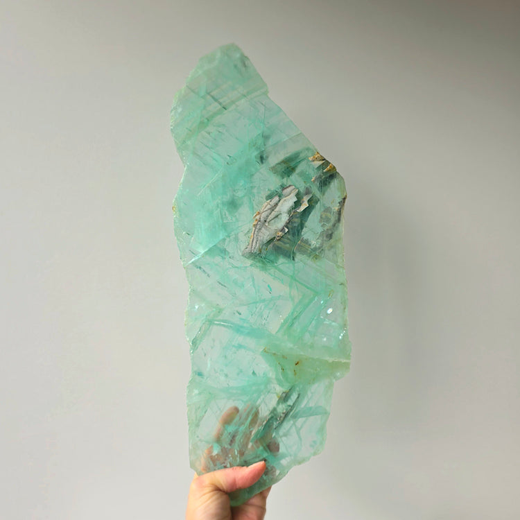Green Fluorite Crystal Slab Slice XL on Stand