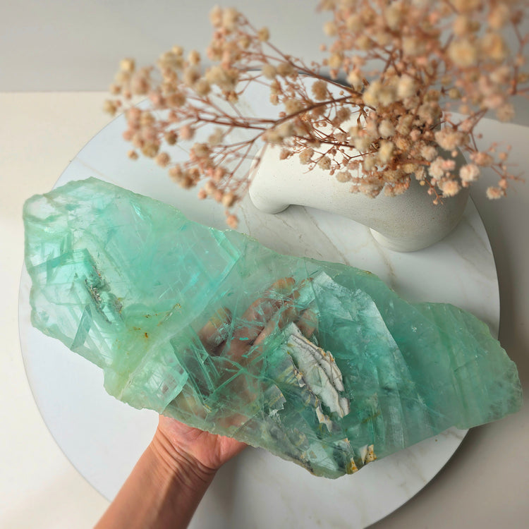 Green Fluorite Crystal Slab Slice XL on Stand