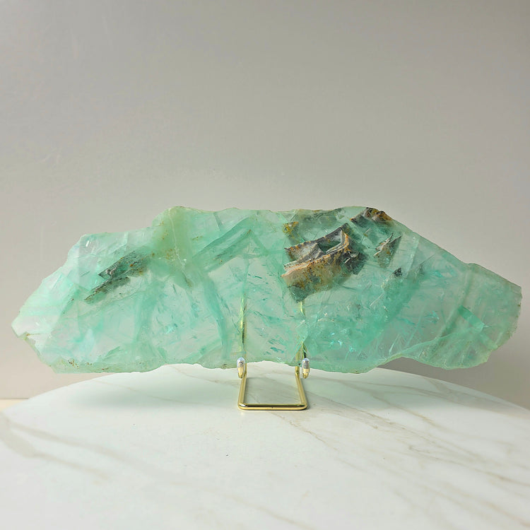 Green Fluorite Crystal Slab Slice XL on Stand
