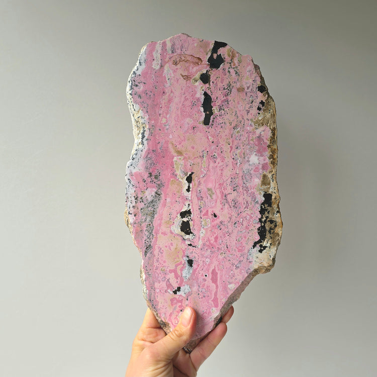 Rhodonite Crystal High Quality Slab Slice on Stand