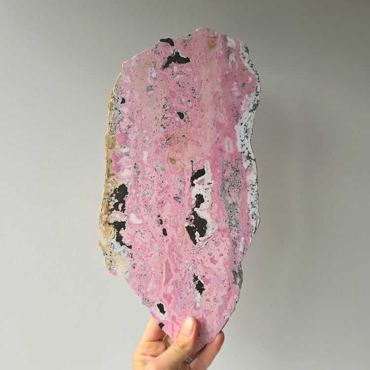 Rhodonite Crystal High Quality Slab Slice on Stand