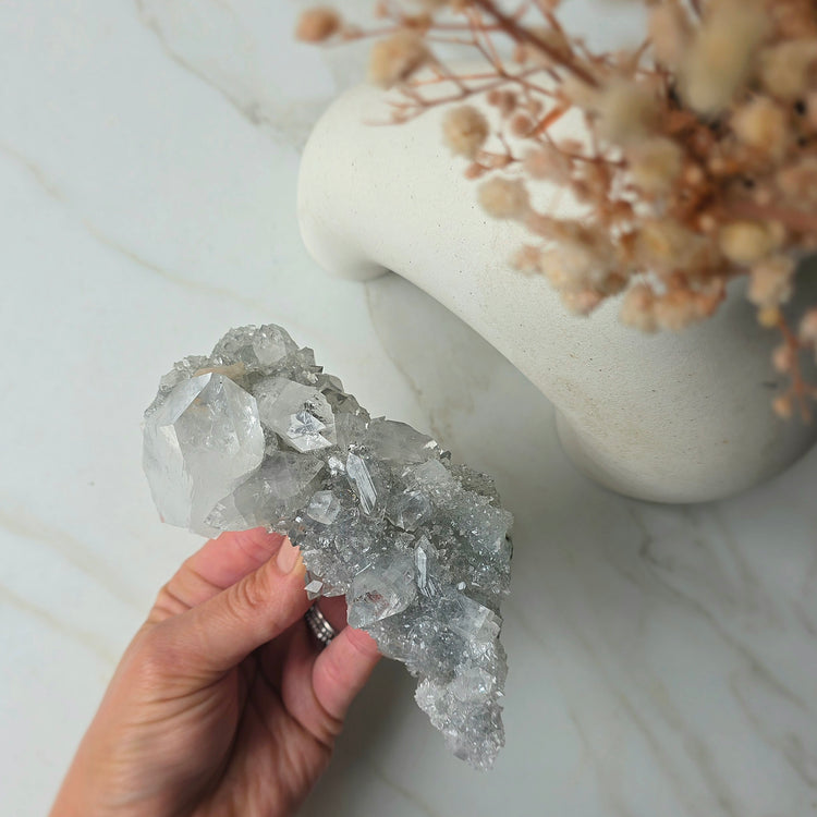 Diamond Apophyllite Crystal Cluster Rare AAA High Quality Collectors Piece with Stilbite
