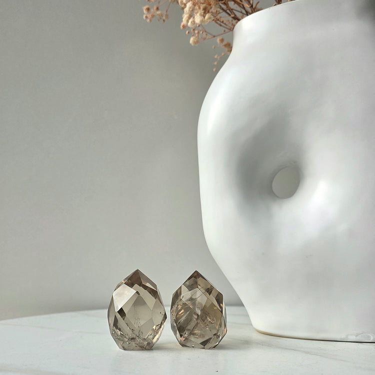 Smokey Quartz Crystal Faceted Flame High Quality