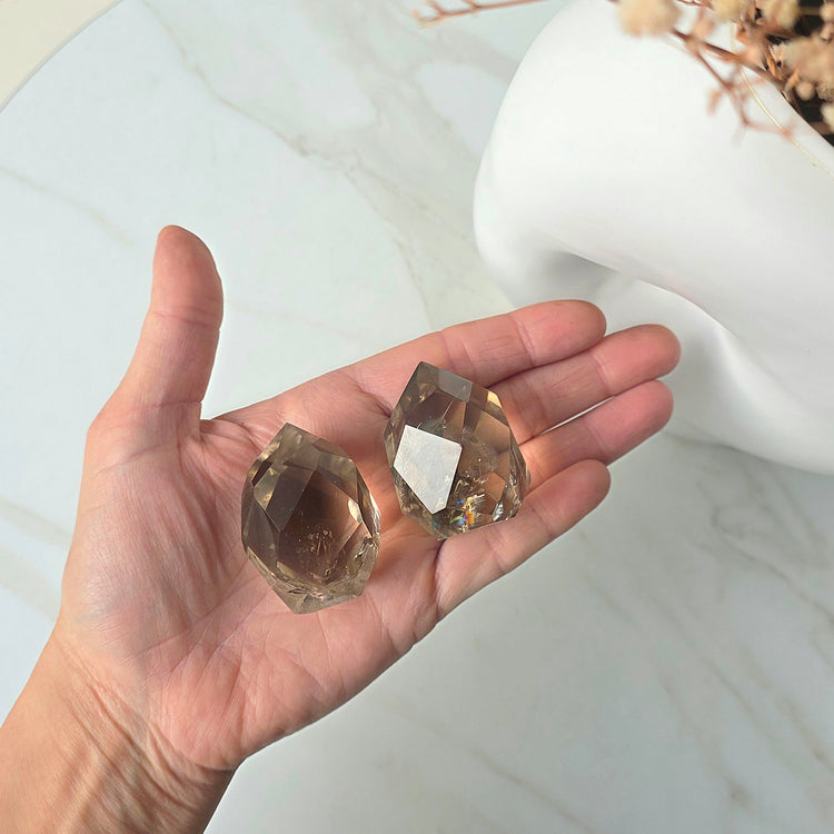 Smokey Quartz Crystal Faceted Flame High Quality