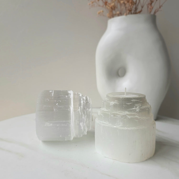 Selenite Crystal Rock Candle