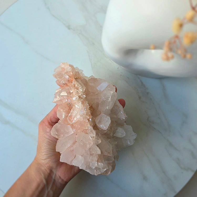 Pink Himalayan Crystal Quartz Cluster with Lemurian Inclusion High Quality AAA 2