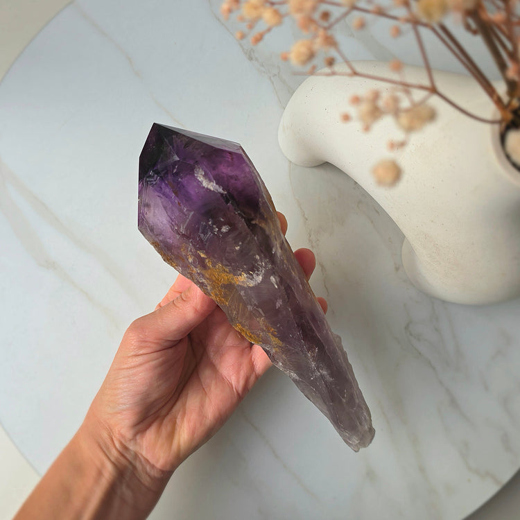 Amethyst Crystal Natural Rough Point Wand on Stand