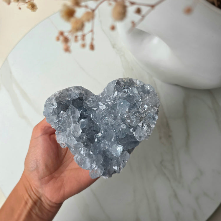 Celestite Crystal Heart on Stand High Quality Madagascar