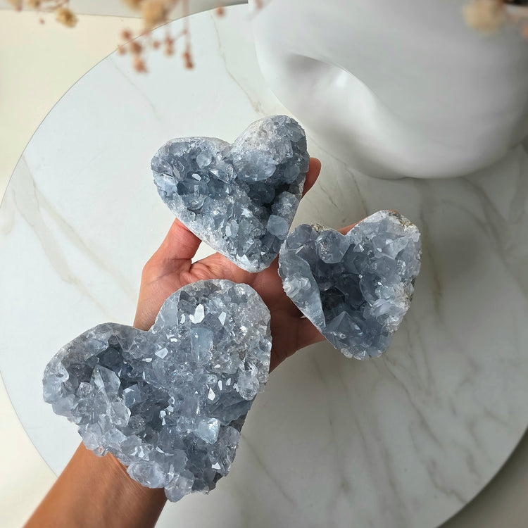 Celestite Crystal Heart on Stand High Quality Madagascar