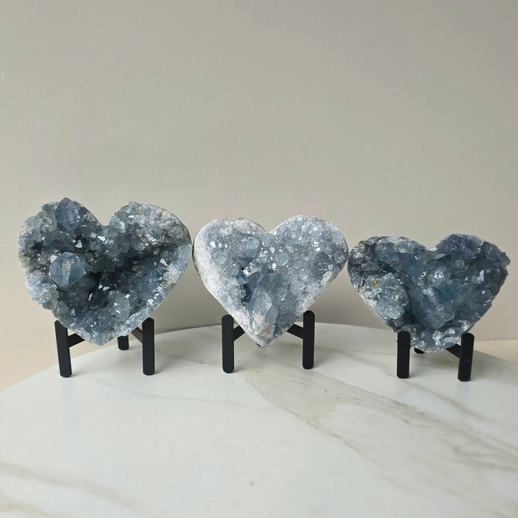 Celestite Crystal Heart on Stand High Quality Madagascar