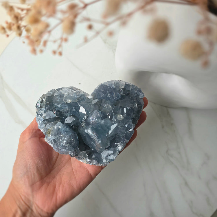 Celestite Crystal Heart on Stand High Quality Madagascar
