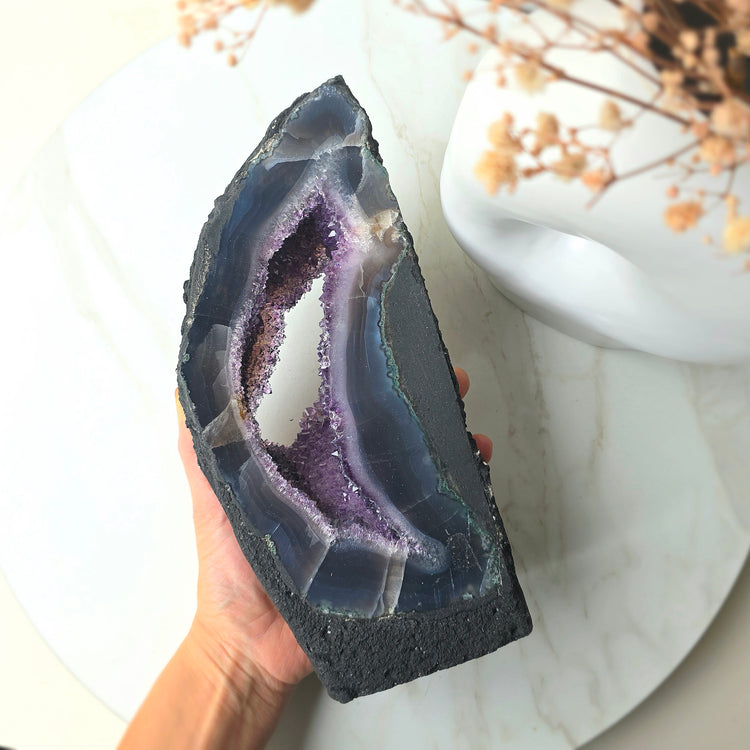 Amethyst Crystal with Agate Crystal Banding Half Portal