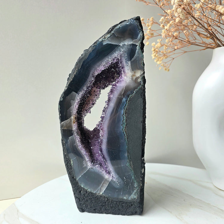 Amethyst Crystal with Agate Crystal Banding Half Portal
