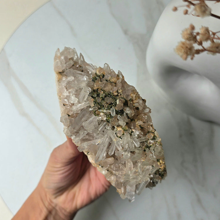 Himalayan Crystal Quartz with Epidote Crystal Cluster