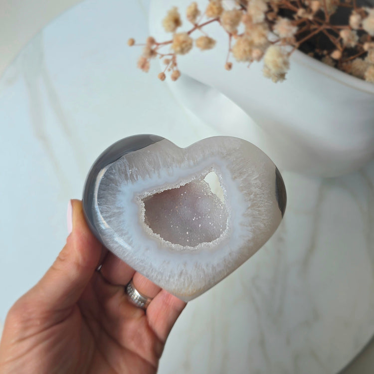 Agate Crystal Heart on Stand Brazil