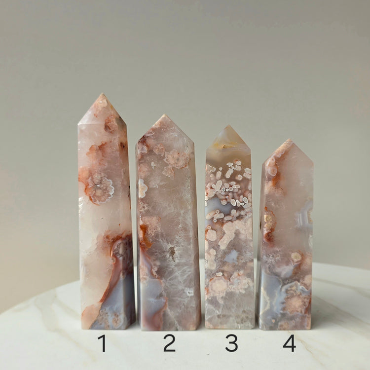 Rare Pink Amethyst Crystal with Cherry Blossom Flower Agate Obelisk Tower Point Generator