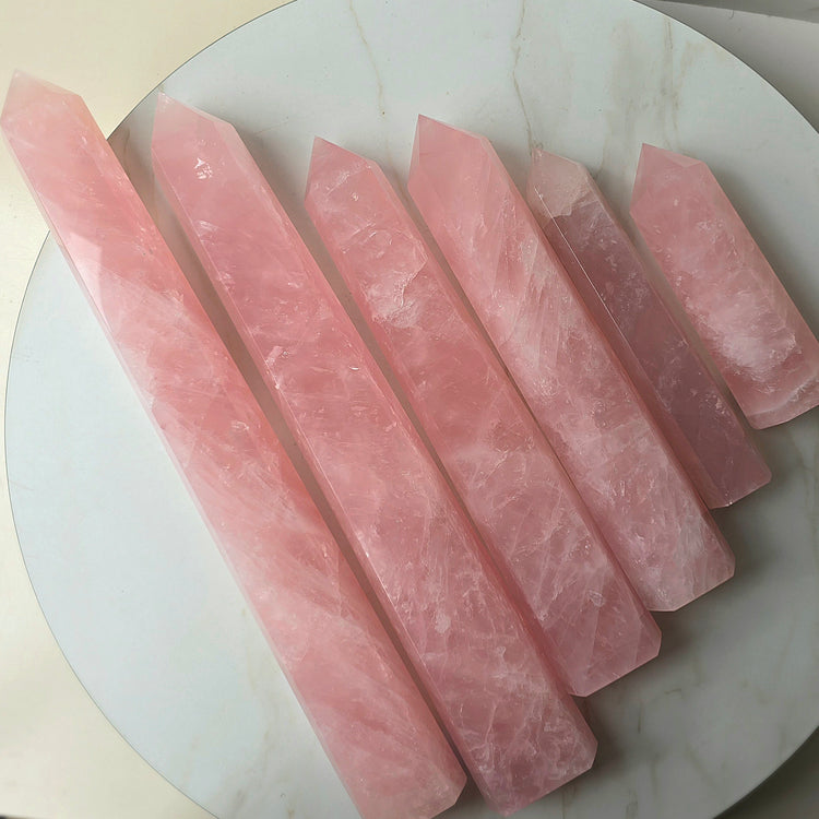 Rose Quartz Crystal Tower Point Obelisk Generator High Quality Brazil