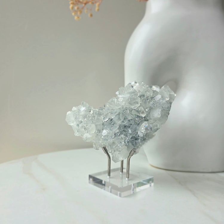 Rare Diamond Apophyllite Crystal High Quality Collectors Piece with stand