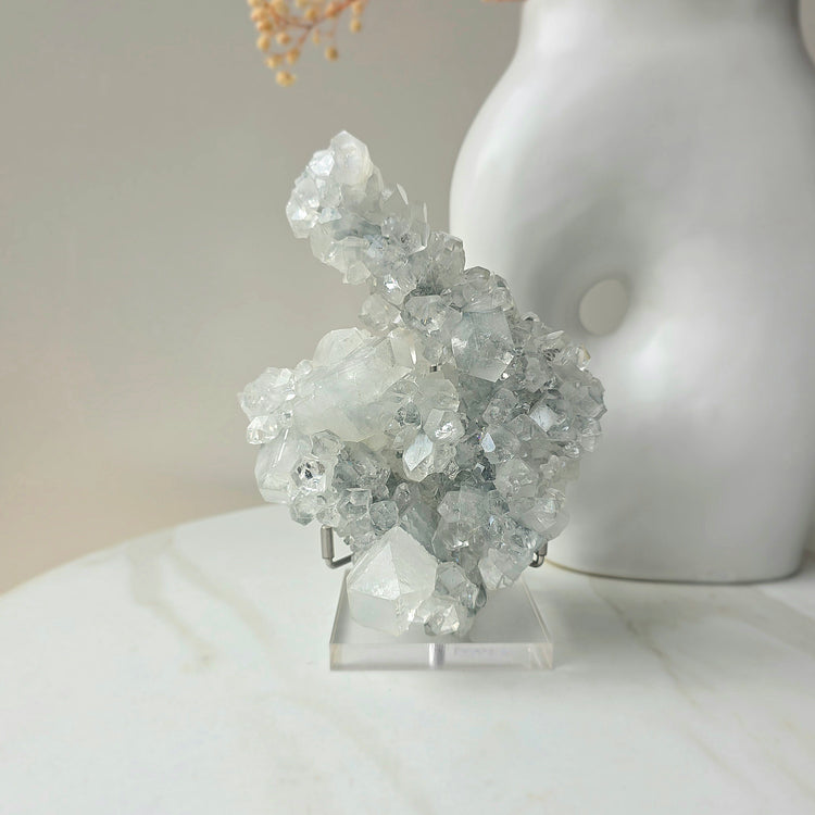 Rare Diamond Apophyllite Crystal High Quality Collectors Piece with stand