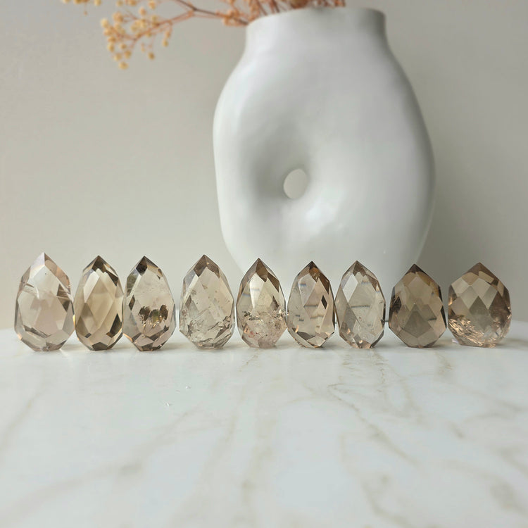 Smokey Quartz Crystal Faceted Flame High Quality Brazil