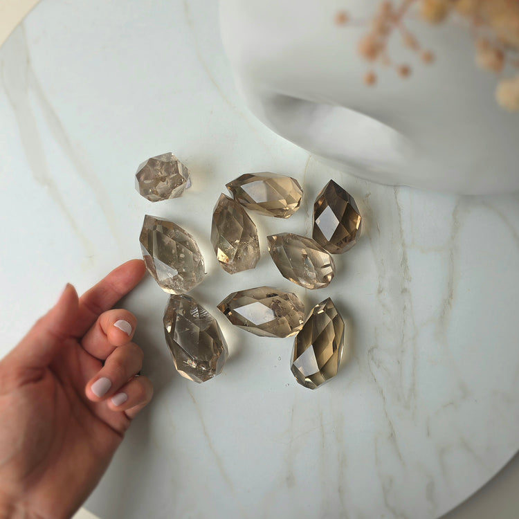 Smokey Quartz Crystal Faceted Flame High Quality Brazil