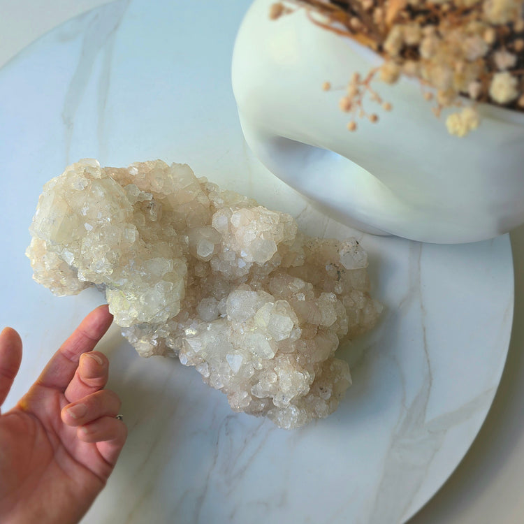 White Apophyllite Crystal with Black Chalcedony Crystal Cluster XL 3kg High Quality India