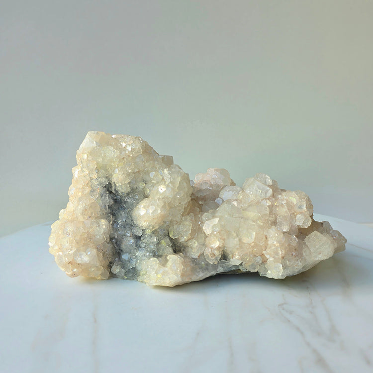 White Apophyllite Crystal with Black Chalcedony Crystal Cluster XL 3kg High Quality India