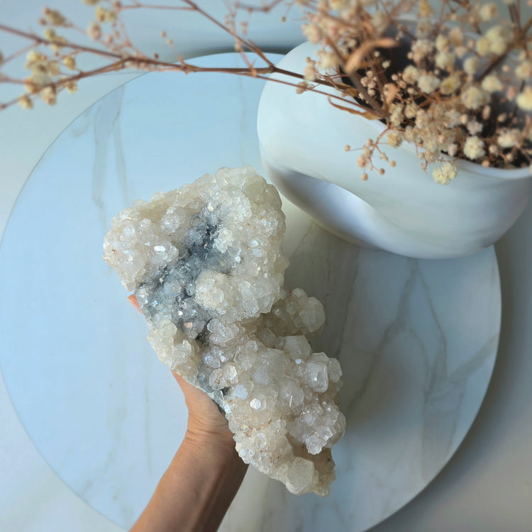 White Apophyllite Crystal with Black Chalcedony Crystal Cluster XL 3kg High Quality India